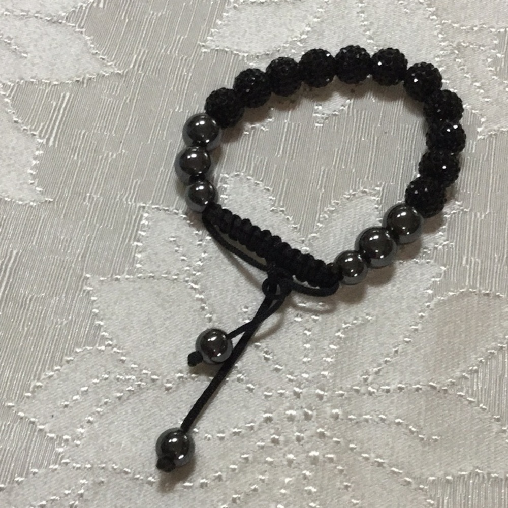 Adjustable black string shamballa bracelet